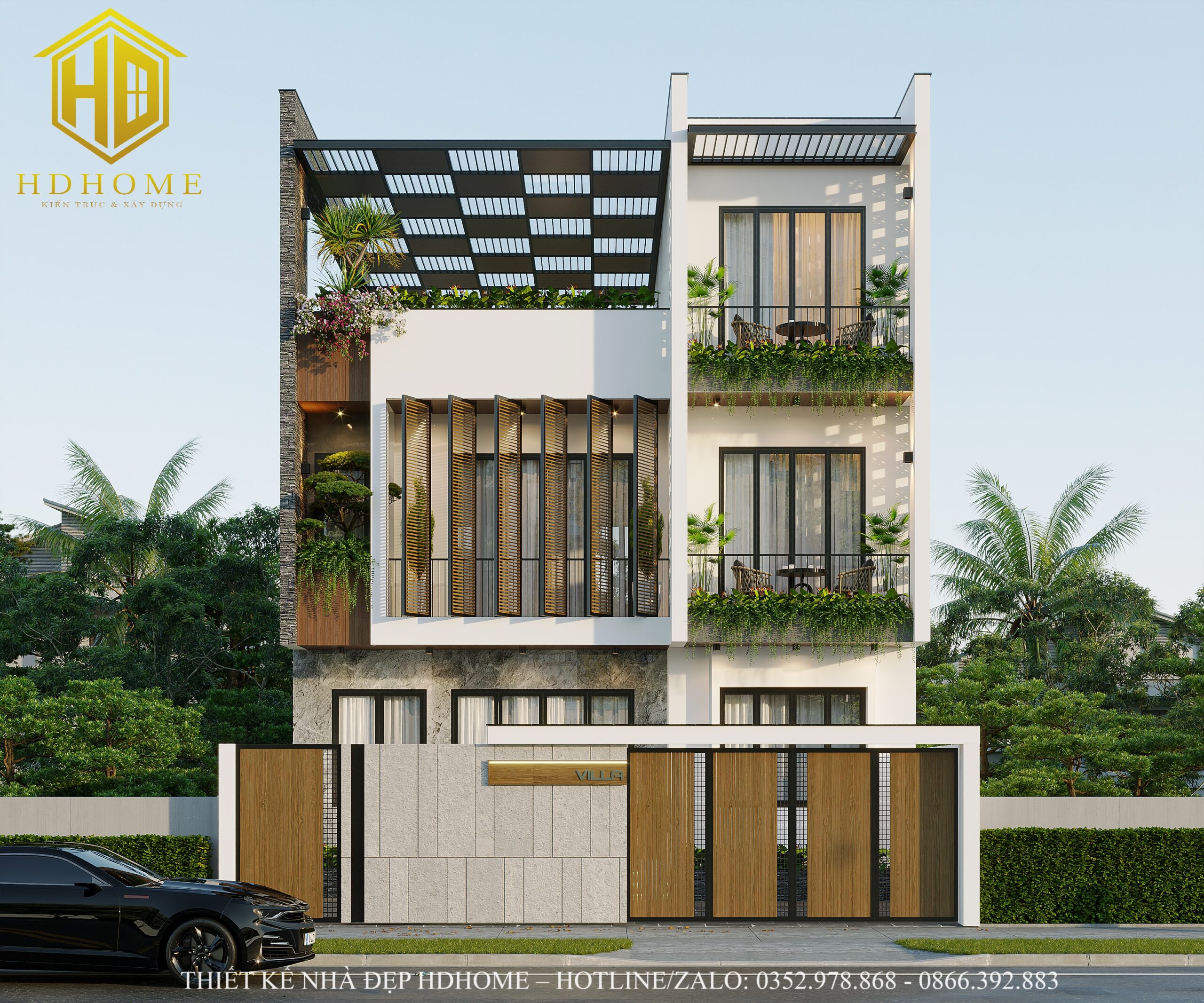 nhà hiện đại 2 tầng 1 tum