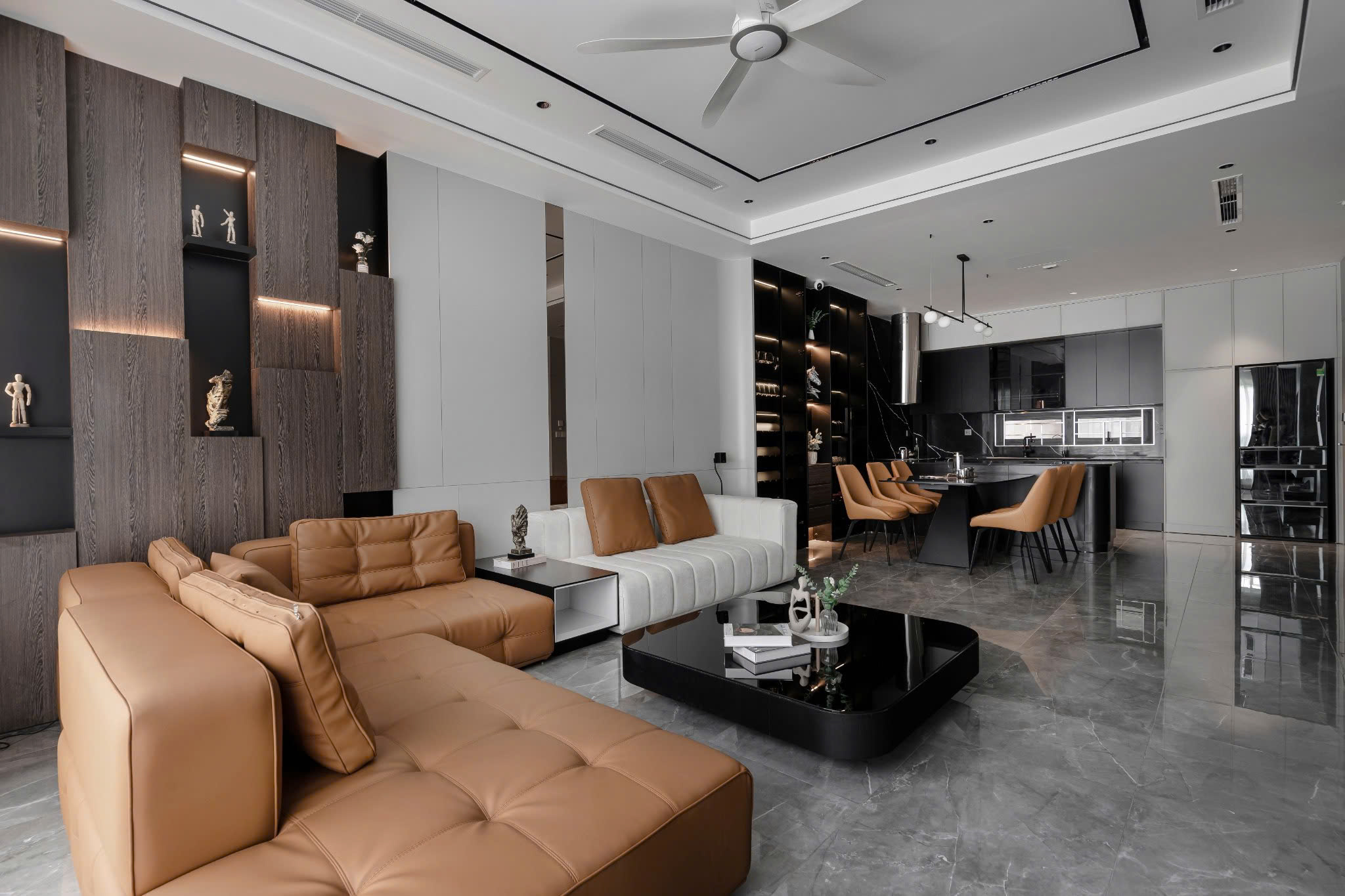 Thiết kế nội thất gam trắng, nâu, xám