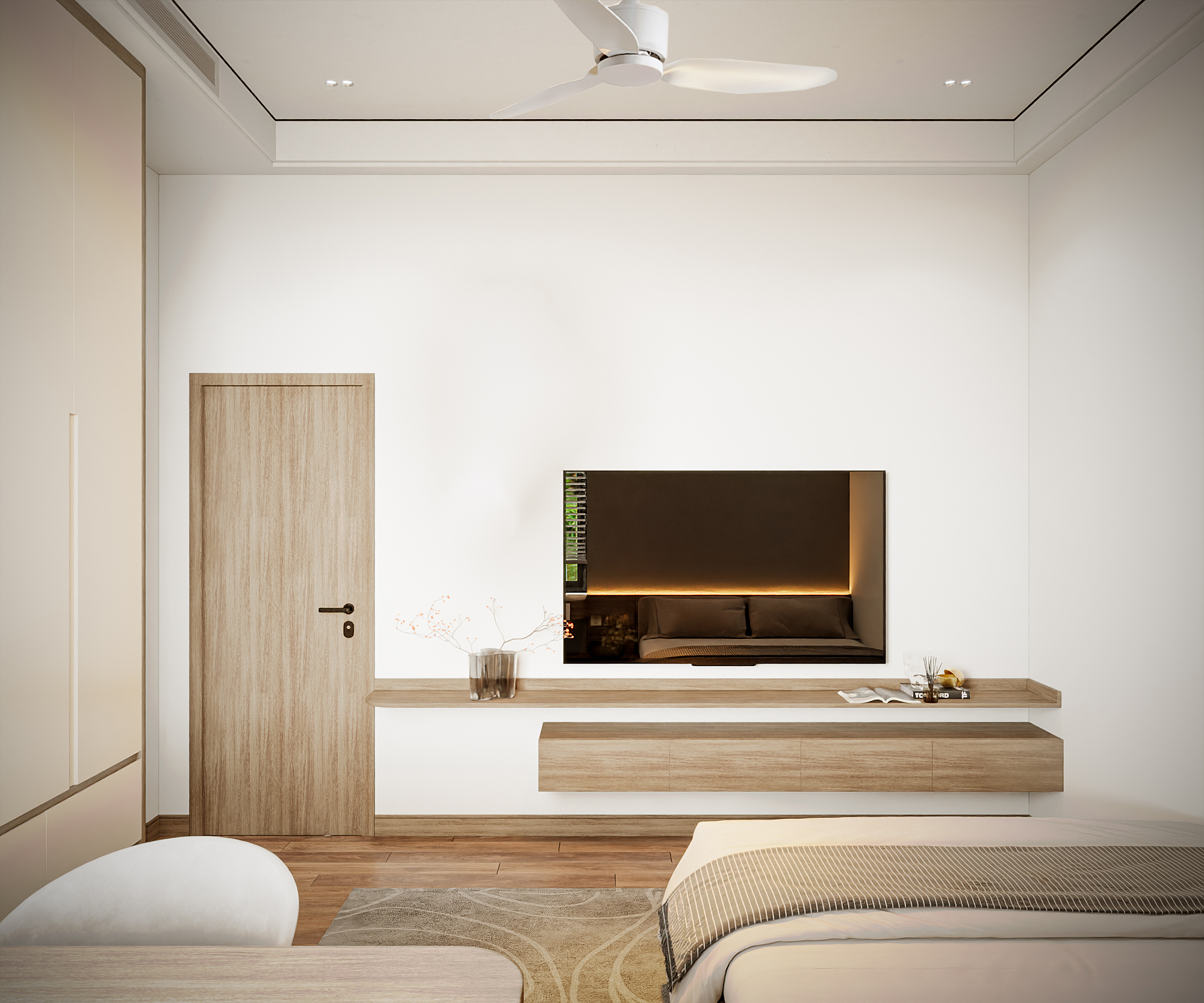 Thiết kế nội thất gam trắng nâu nhạt