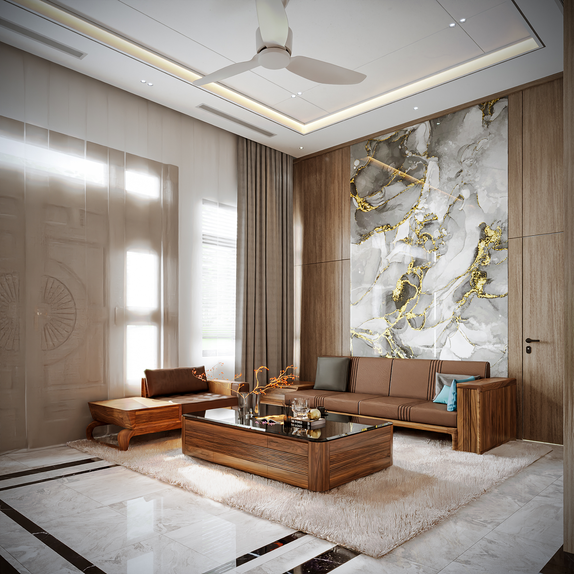 Thiết kế nội thất gam trắng nâu