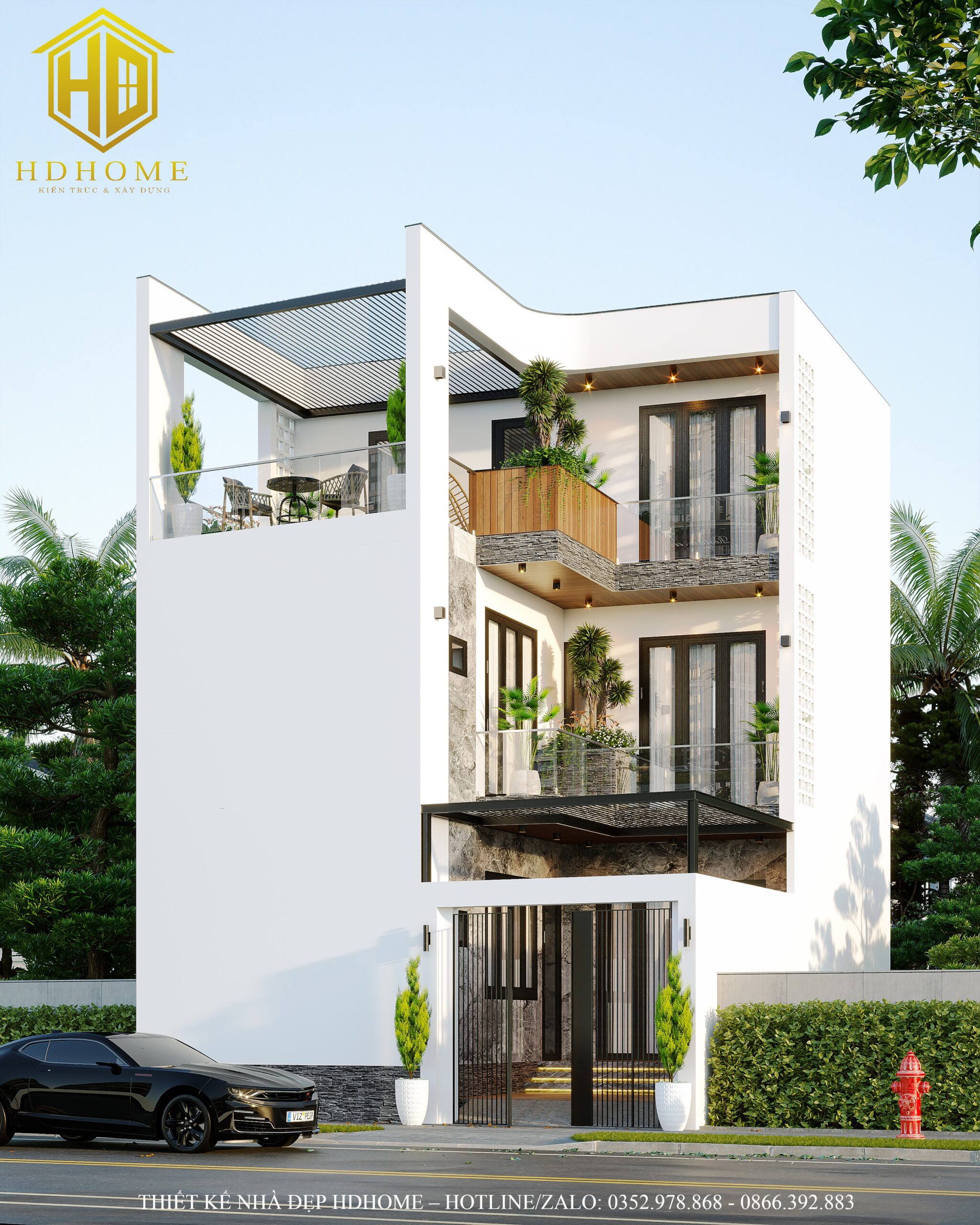 Nhà hiện đại 3 tầng mái bằng