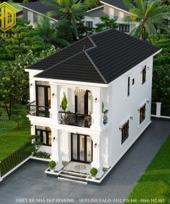 thiết kế nhà 2 tầng tân cổ điển mái Nhật